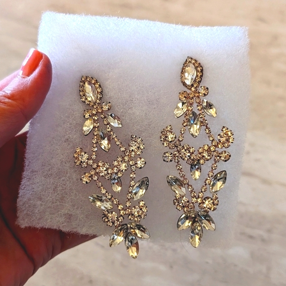 Rhinestone Chandelier Formal Earrings in Rose Gold